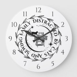 猫や裁縫に気を取られる ラージ壁時計