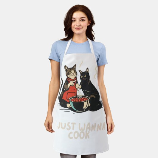 猫や調理師好きの料理が欲しい エプロン (着用した状態)