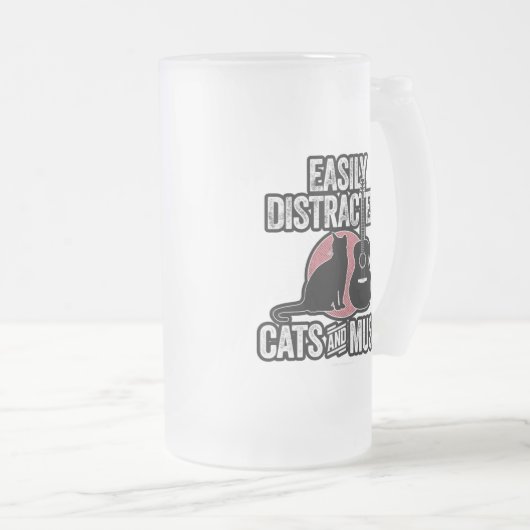 猫や音楽にすぐに気が散る フロストグラスビールジョッキ (正面右)
