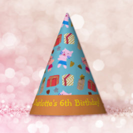 猫よくはしゃぐとギフトブルーのオレンジ子供の誕生日 パーティーハット