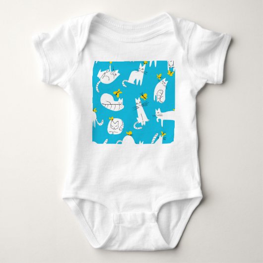 猫よくはしゃぐと蝶の柄 ベビーボディスーツ (正面)