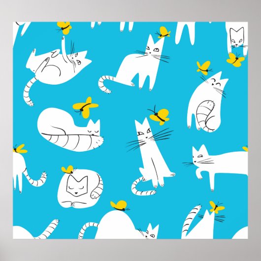 猫よくはしゃぐと蝶の柄 ポスター (正面)