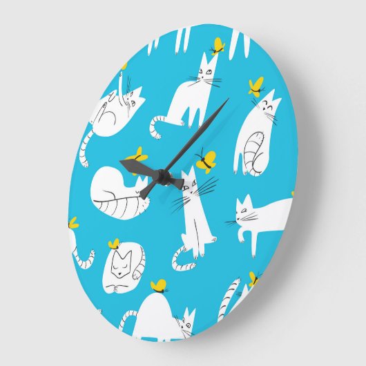 猫よくはしゃぐと蝶の柄 ラージ壁時計 (傾斜)