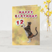 猫よくはしゃぐと12ハッピーバースデーの風船 カード (黄色い花)