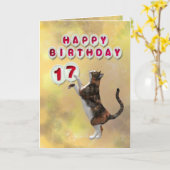 猫よくはしゃぐと17ハッピーバースデーの風船 カード (黄色い花)