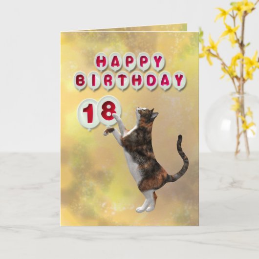 猫よくはしゃぐと18ハッピーバースデーの風船 カード (黄色い花)