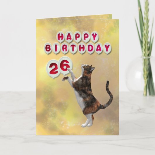 猫よくはしゃぐと26ハッピーバースデーの風船 カード (正面)