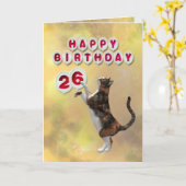 猫よくはしゃぐと26ハッピーバースデーの風船 カード (黄色い花)