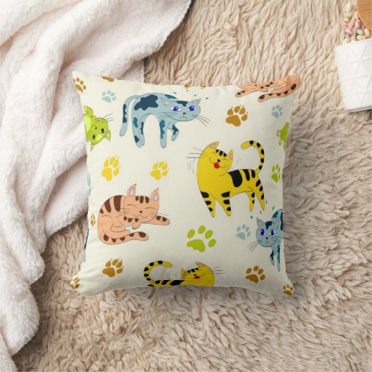 猫よくはしゃぐ柄 クッション (ブランケット)