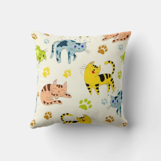 猫よくはしゃぐ柄 クッション (裏面)