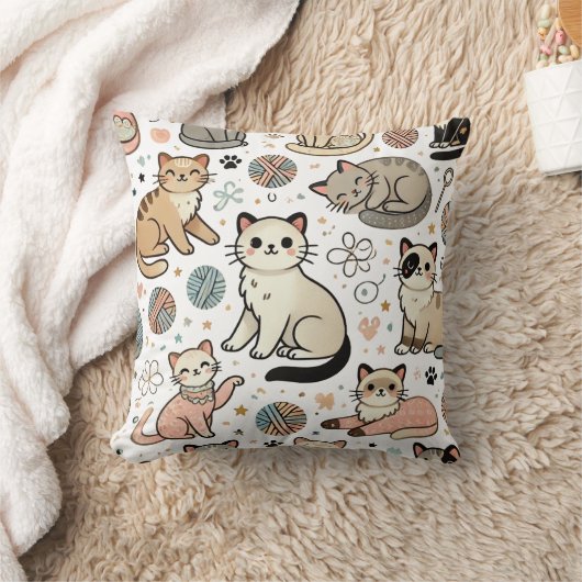猫よくはしゃぐ模様化粧枕 クッション (ブランケット)