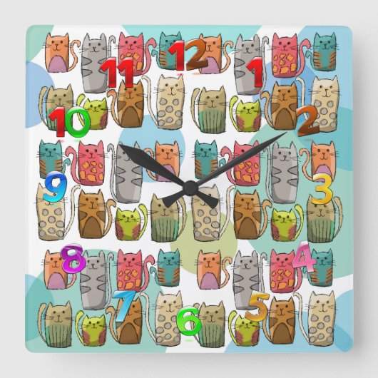 猫よ！ スクエア壁時計 (正面)