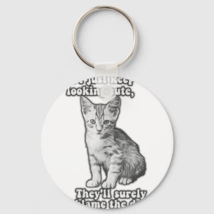 猫をおもしろい飼っていて子猫好きのかわいい猫ミーム キーホルダー