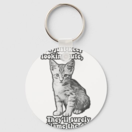 猫をおもしろい飼っていて子猫好きのかわいい猫ミーム キーホルダー (正面)