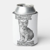 猫をおもしろい飼っていて子猫好きのかわいい猫ミーム 缶クーラー (缶正面)