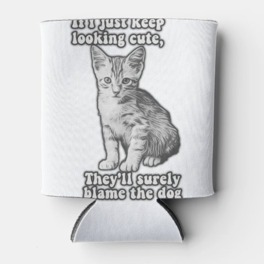 猫をおもしろい飼っていて子猫好きのかわいい猫ミーム 缶クーラー (正面)