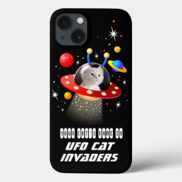 猫をエイリアン宇宙船UFO Sci Fiフィルムに入れる iPhone 13ケース