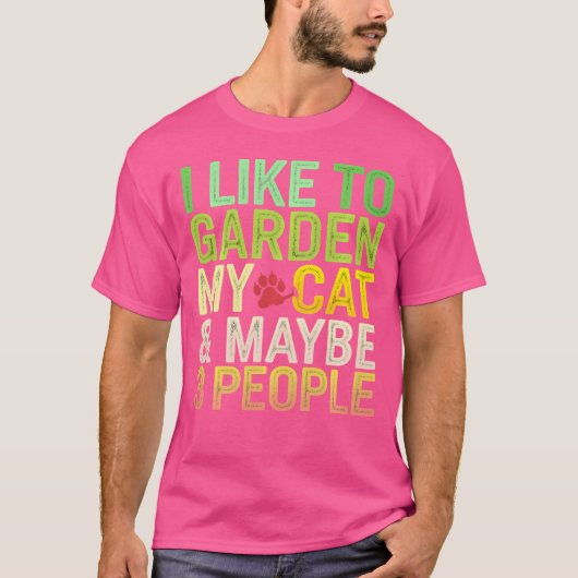 猫をガーデニングするのが好きかも 3人 笑えるガーデニング Tシャツ (正面)