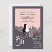 猫をテーマにしたモノグラム結婚のデザイン 招待状 (正面)