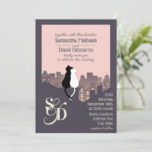 猫をテーマにしたモノグラム結婚のデザイン 招待状 (スタンド正面)