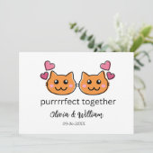 猫をテーマにしたユーモアあふれる婚約おめでとうカード ラブバード 案内状 (スタンド正面)