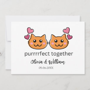 猫をテーマにしたユーモアあふれる婚約おめでとうカード ラブバード 案内状