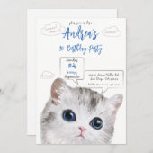 猫をテーマにした誕生日招待状- Kid's誕生日 招待状 (正面/裏面)