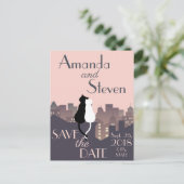 猫をテーマ結婚にしたデザイン 案内ポストカード (スタンド正面)