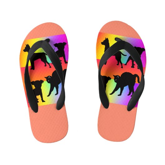 猫をパーソナライズする犬の子がフロップをフリップ キッズビーチサンダル (フットベッド)