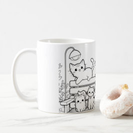 猫をベンチに置いたキャットレディ コーヒーマグカップ
