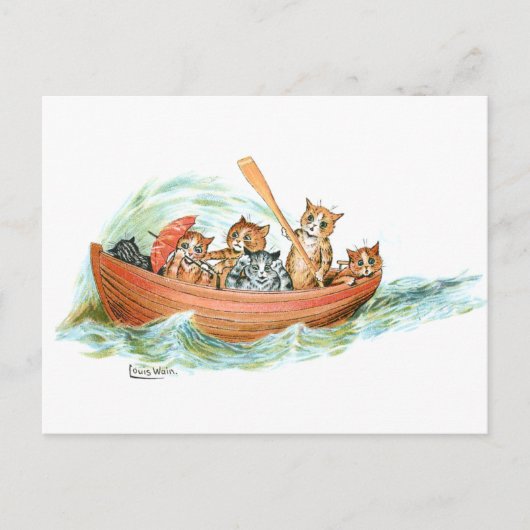 猫をボートに乗せる ポストカード (正面)