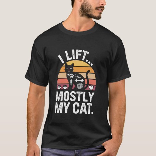 猫を上げるのが趣味 筋トレ 猫好き ロングTシャツ Tシャツ (正面)