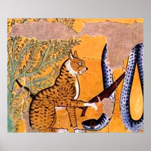 猫を使った古代エジプトのフレスコ ポスター