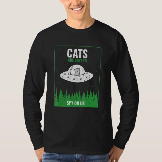 猫を使ってUfoを覗く Tシャツ (正面)