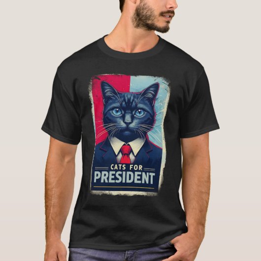 猫を大統領に | おもしろ政治パロディー 猫 ルー Tシャツ (正面)