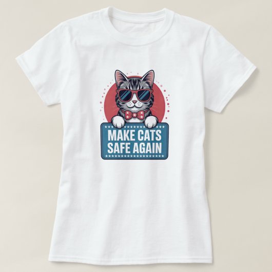 猫を安全にしよう 面白い 愛国的な猫 サングラス Tシャツ (デザイン正面)