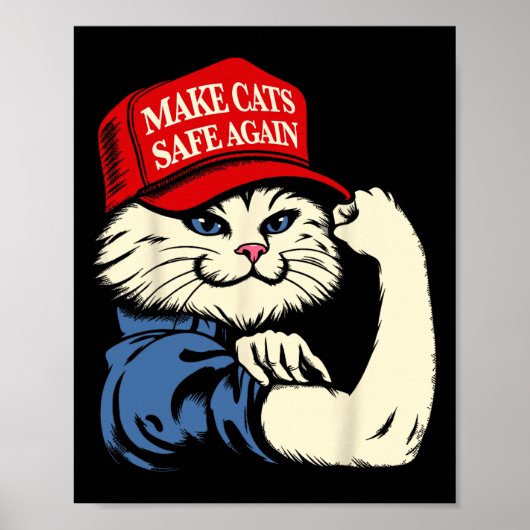 猫を安全に アメリカを再び偉大に 赤い帽子の猫 トランプ大統領に ポスター (正面)