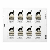 猫を思い出して本を積み重ねた蔵書票.. ラベル (フルシート)