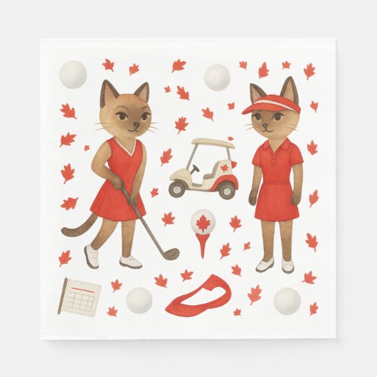 猫を愛するゴルファーをテーマにしたカナダデー スタンダードランチョンナプキン (正面)