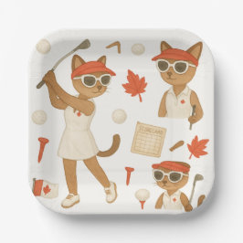 猫を愛するゴルファーをテーマにしたカナダデー ペーパープレート