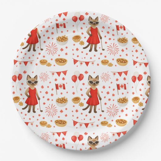 猫を愛するゴルファーをテーマにしたカナダデー ペーパープレート (正面)