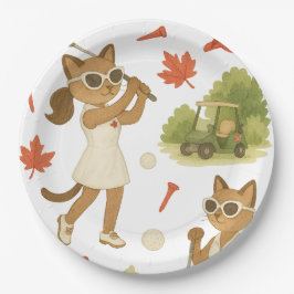 猫を愛するゴルファーをテーマにしたカナダデー ペーパープレート