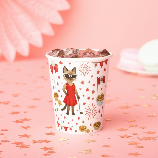 猫を愛するゴルファーをテーマにしたカナダデー 紙コップ (インサイチュ)