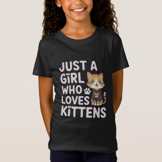 猫を愛する女の子が素敵なかわいい猫 Tシャツ (正面)