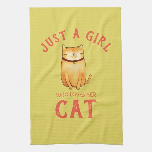 猫を愛する女の子 キッチンタオル (縦)