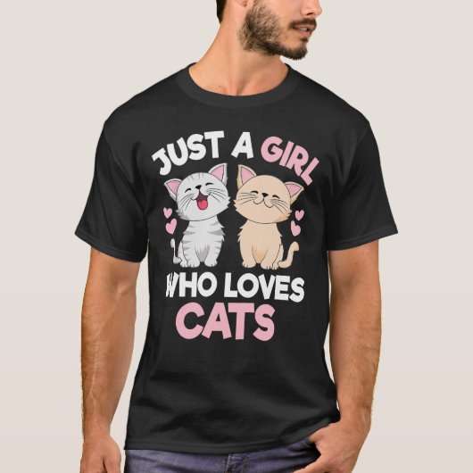 猫を愛する少女のかわいい猫を愛する Tシャツ (正面)