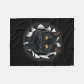 猫を愛する理由として引き裂かれた生地からかわいい黒猫 フリースブランケット (正面(横))