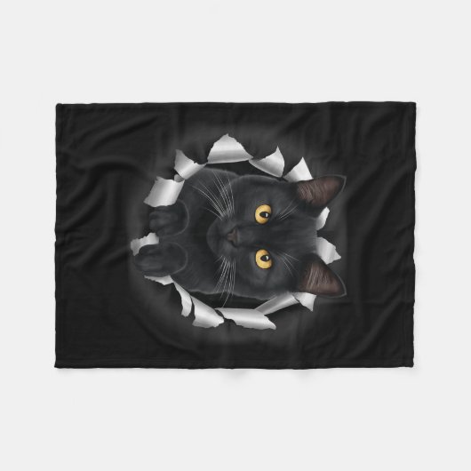 猫を愛する理由として引き裂かれた生地からかわいい黒猫 フリースブランケット (正面(横))