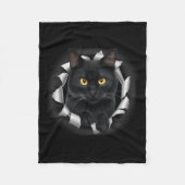 猫を愛する理由として引き裂かれた生地からかわいい黒猫 フリースブランケット (正面)