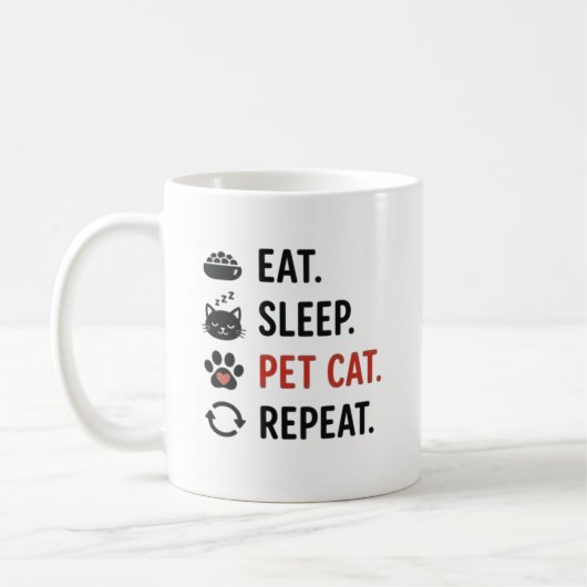 猫を愛でる+幸せな日常を繰り返す+猫好きのための楽しいデザイン コーヒーマグカップ (左)